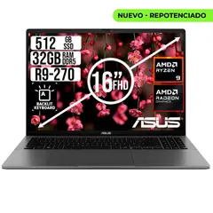 ASUS - PORTATIL AMD RYZEN 9 270 SSD 512GB RAM 32GB LED 16 FULL HD