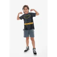DC COMICS - Camiseta de Batman con capa gris y negro para niño