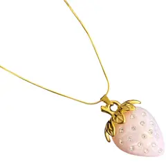 STAINLESS STEEL - Collar Cadena Vintage Con Dije Fresa Rosa En Acero Inoxidable