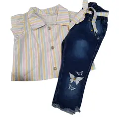 BABY MAS - CONJUNTO ROPA NIÑA BLUSA + PANTALON JEAN TL 0 A 6 MESES