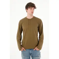 TENNIS - Camiseta manga larga con botones café para hombre