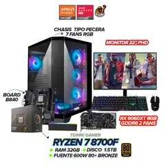 AMD - PC GAMER RYZEN 7 8700F / RX 9060XT 8GB / 32GB / 1.5TB / B840 / 7 FANS / 22" FHD