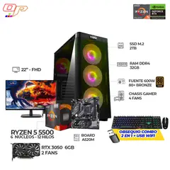 AMD - COMPUTADOR GAMER RYZEN 5 5500+ RTX 3050- RAM 32GB - SSD 2TB + MONITOR 22" FHD