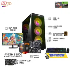 AMD - COMPUTADOR GAMER RYZEN 5 5500+ RTX 3050- RAM 32GB- 1.5TB + MONITOR 24" FHD 120HZ