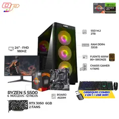 AMD - COMPUTADOR GAMER RYZEN 5 5500+ RTX 3050- RAM 32GB- 2TB + MONITOR 24" FHD 180HZ