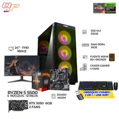 AMD - COMPUTADOR GAMER RYZEN 5 5500+ RTX 3050- RAM 16GB- 512GB + MONITOR 24" FHD 180HZ