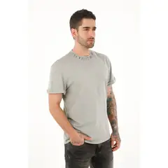 TENNIS - Camiseta gris con estampado en cuello para hombre