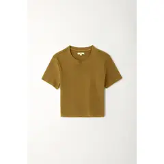 TOPMARK - Camiseta crop manga corta verde para mujer