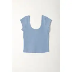 TENNIS - Camiseta en rib ajustada azul para mujer