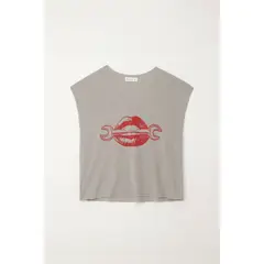 TENNIS - Camiseta básica estampada manga corta gris para mujer