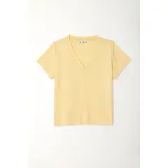 TENNIS - Camiseta básica cuello en V amarilla para mujer