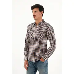 TENNIS - Camisa leñadora con botones en madera café para hombre