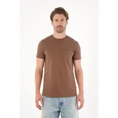 TENNIS - Camiseta manga corta con raqueta bordada café para hombre