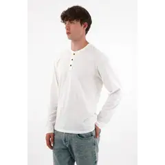 TENNIS - Camiseta manga larga con botones crudo para hombre