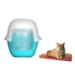 HALLY PET - Baño Para Gatos Gigante Mas Rascador Ondas Celeste