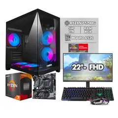 POWER GROUP - Torre Gamer Amd Ryzen 7 5700G / 16GB Ram / Ssd 1TB / Board A520 / Monitor 22”