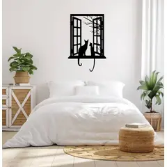 BEER EXPERIENCE LAB - Cuadro decoración pared ventana gatos 60x40cm MDF Negro