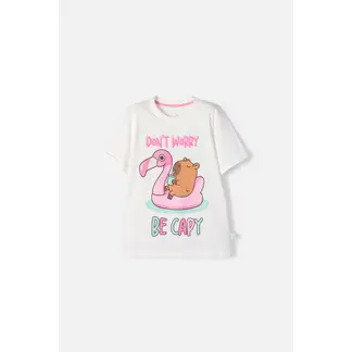 MIC - Camiseta de Capybara marfil estampada en frente para niña