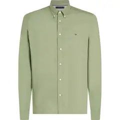 TOMMY HILFIGER - Camisa verde de corte regular con logo bordado