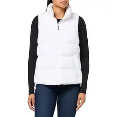 TOMMY HILFIGER - Chaleco blanco de cuello alto con cierre de cremallera