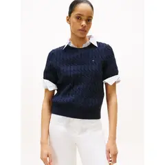 TOMMY HILFIGER - Saco multicolor cable con tejido trenzado de cuello redondo