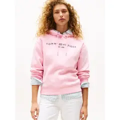 TOMMY HILFIGER - Buzo rosa con capota, cordón y logo bordado