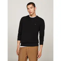 TOMMY HILFIGER - Saco negro de punto texturizado y cuello redondo