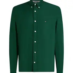 TOMMY HILFIGER - Camisa verde de corte regular con logo bordado