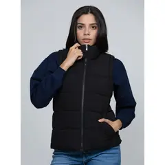 TOMMY HILFIGER - Chaleco negro de cuello alto con cierre de cremallera