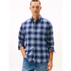 TOMMY HILFIGER - Camisa azul oscuro regular de sarga con cuadros