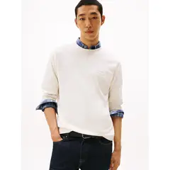 TOMMY HILFIGER - Camiseta blanca manga larga con logo gráfico