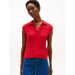TOMMY HILFIGER - Polo rojo de punto trenzado sin mangas