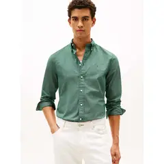 TOMMY HILFIGER - Camisa verde de corte regular flex poplin con micro estampado