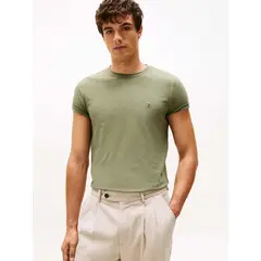 TOMMY HILFIGER - Camiseta verde de cuello redondo y corte extra slim