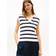 TOMMY HILFIGER - Polo multicolor de punto trenzado sin mangas