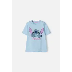DISNEY - Camiseta de Stich azul con brillo para niña