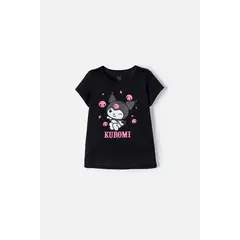SANRIO - Camiseta de Kuromi manga corta negro para niña