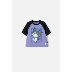 SANRIO - Camiseta de Kuromi lila y negra estampada en frente para niña