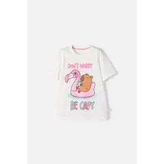 MIC - Camiseta de Capybara marfil estampada en frente para niña