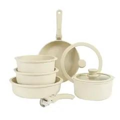 SCHAFFHAUSEN - Batería ollas mármol antiadherente mango desmontable 11 piezas