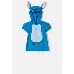 DISNEY - Camiseta de Stitch con capucha azul para niña 2T a 5T