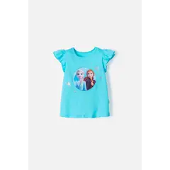 DISNEY - Camiseta de Frozen manga corta azul para niña 2t a 5t