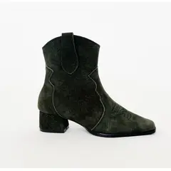 CALZADO TRIUNFO - Bota Texana de Cuero Tacón Medio Verde Militar WOZ021