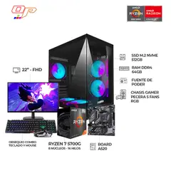 POWER GROUP - PC GAMER RYZEN 7 5700G/ MONITOR 22 FHD/ CHASIS PECERA 5 FANS/ RAM 64GB SSD 512GB