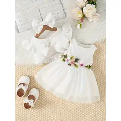 FRAGOLA KIDS - Conjunto Vestido Bebe Niña 12-18M Blanco Bautizo Cortejo Chaqueta