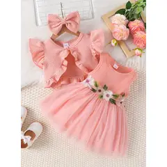 FRAGOLA KIDS - Conjunto Vestido Bebe Niña 12-18M Rosa Boda Cortejo Chaqueta