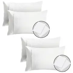 ENERGY PLUS - Set x4 Fundas de Almohadas 180 Hilos Blancas Algodón 70x50
