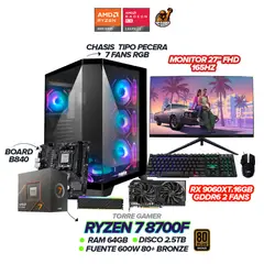 AMD - PC GAMER RYZEN 7 8700F / RX 9060XT 16GB / 64GB / 2.5TB / B840 /7 FANS / 27" FHD