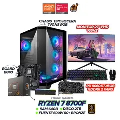AMD - PC GAMER RYZEN 7 8700F / RX 9060XT 16GB / 64GB / 2TB / B840 /7 FANS / 27" FHD