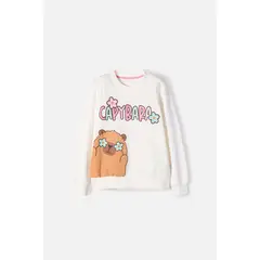 MIC - Buzo de Capybara marfil de diseño cerrado para niña